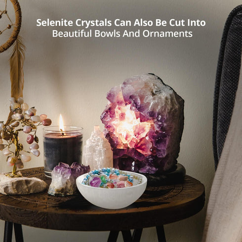 Himalayan Glow WBM Selenite Crystal Bowl - 4 Inch for Smudging, Healing, Recharging Crystals, Charging Station for