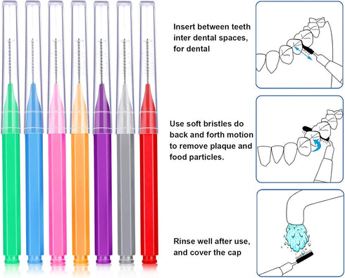 Patelai 100 Pieces Braces Brush for Cleaner, Interdental Brush Toothpick Dental Hygiene Flosser Tool, Warm Colors