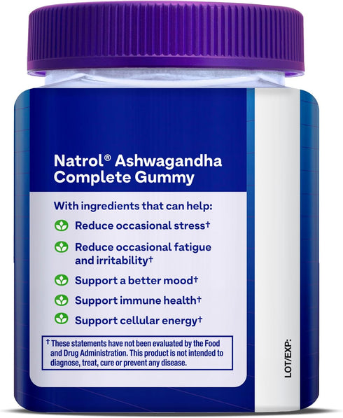 Natrol Ashwagandha Complete, 3-in-1 Daily Stress Support Gummies, 30 Strawberry Zen-Flavored Gummies