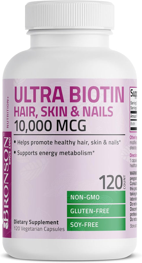 Bronson Ultra Biotin 10,000 Mcg Hair Skin and Nails Supplement, Non-GMO, 120 Vegetarian Capsules