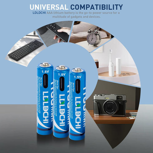 LDLDCHI 1100mWh 4 Pack 1.5V 4-in-1 1000 Triple A Rechargeable Batteries - AAA Lithium Batteries, Rechargeable Lithium