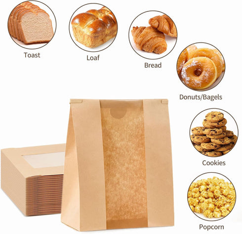 Ocmoiy 50Pcs 13.7x8.2x3.5 Inch Tin Tie Tab Lock Large Paper Bread Bags for Homemade Sourdough Bread Bags Resealable