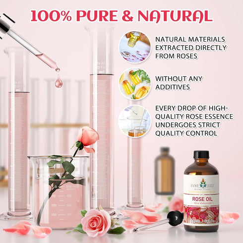 EVOKE OCCU Rose Essential Oil 4 Oz, Premium Rose Oil for Diffuser Fragrance DIY Candle Soap Making-118ml