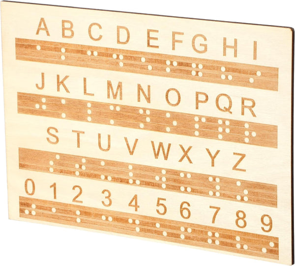 InnoHHustle Braille Alphabet Board 0.4'' Thickened Wooden Braille Fingerboard Engraving Raised Dots Alphabet