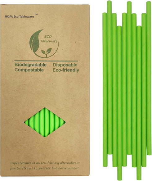 Green Paper Drinking Straws, 7.75 inch, 100 Pack Christmas Green Recyclable Eco Friendly Disposable Drinking Straw for
