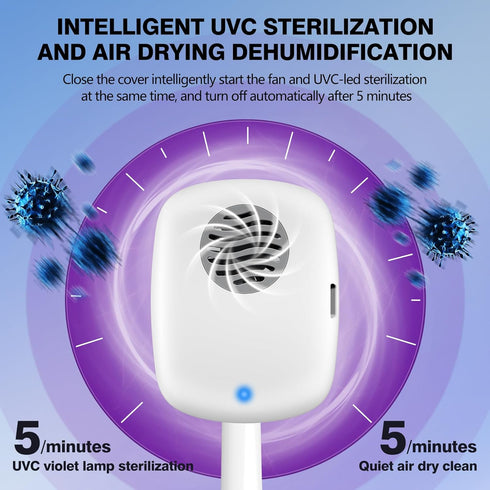 Toothbrush Covers Case with UV Light - Rechargeable Portable Toothbrush Sanitizer Cleaner Case (White)