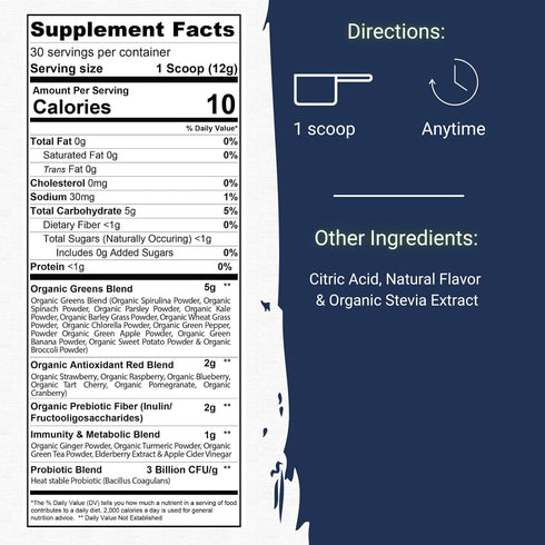 Gaspari Nutrition Greens and Reds: Organic Superfood Powder, Vegan & Non-GMO, Immune Support, Probiotics and Fiber (30