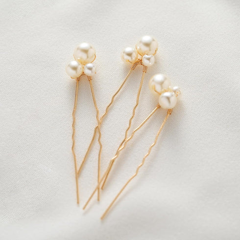 SWEETV Bridal Hair Pins, 3Pcs Pearl Bobby Pins Wedding Accessories for Women and Girls