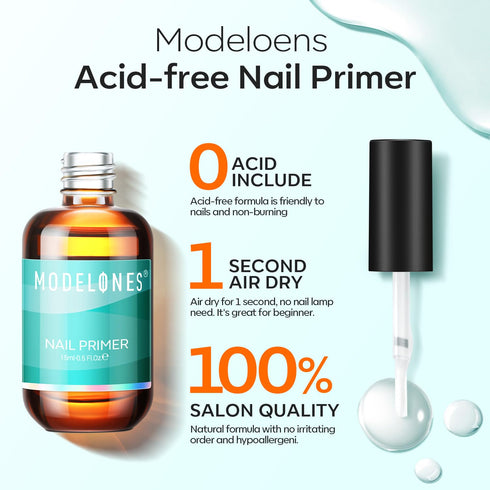 modelones Nail Primer, 15 ml Acid Free No Lift Bond Primer for Gel Polish Nail Supplies Set