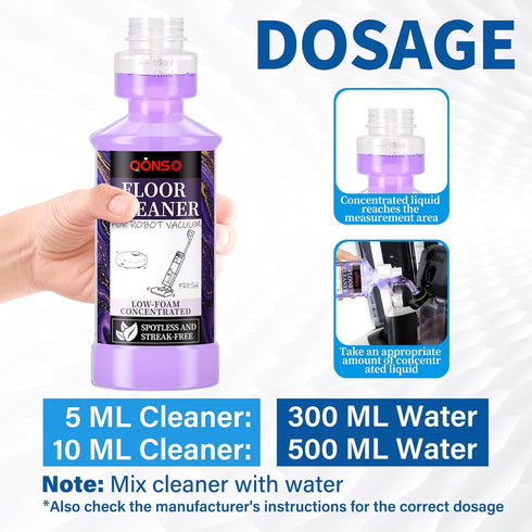 Q5 8.45 Oz 250ml Low Foam Robot Vacuum Floor Cleaning Concentrate Solution Compatible for Roborock Max, Tineco, iFloor