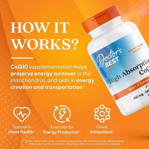 Doctor's Best High Absorption CoQ10 with BioPerine, Vegan, 100 mg, 360 Veggie Caps