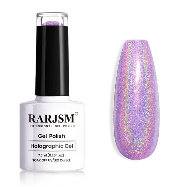 RARJSM Holographic Nail Polish, Violet Purple Gel Polish, Shimmers for Nail Salon, UV LED Lamp Cured, Spring Summer