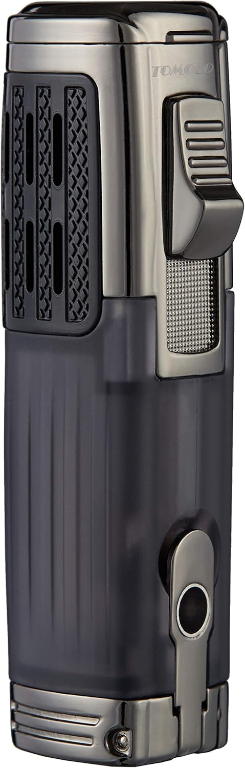 Cigar Lighter Triple Jet Flame Torch, Refillable Butane Lighter with Cigar Punch, 2 Pack, Charcoal