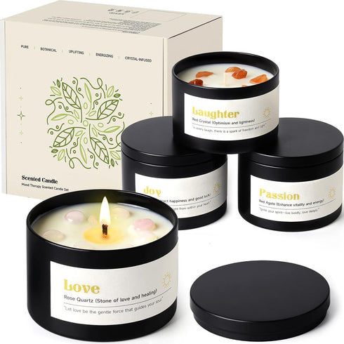 Set 4 Pack 26 oz 200 AOOVOO Crystal Energy Candles for Women - Soy Wax Candles for Home Scented, Hour Long Lasting