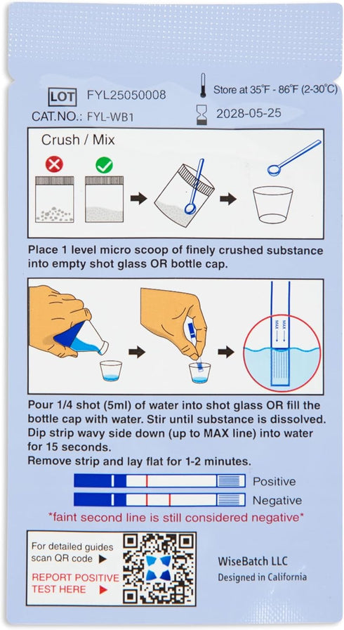 WiseBatch Harm Reduction Pack (25) #1 99% <2 WiseBatch Fentanyl Test Strip + MicroScoop and Instructions