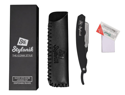 Professional Straight Edge Barber Razor, 60 PCS Single/30 PCS Double Sided Blades for Men & Women with Leather Case