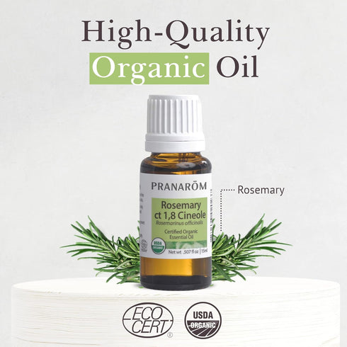 Pranarom USDA Certified Organic Rosemary Cineole Essential Oil (15ml) - 100% Pure Undiluted for Aromatherapy