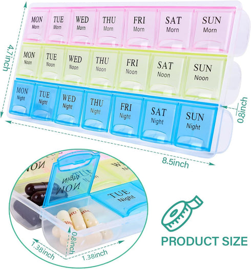 Teikou 3 7 Large Weekly Pill Organizer Times A Day, Moisture-Proof Day Pill Box, Travel Pill Cases Portable for Pills