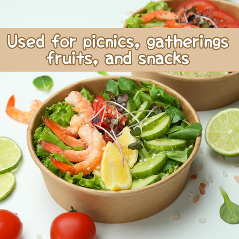 25oz Disposable Bowls with Lids, 25Pack Large Kraft Paper Salad Bowls for Hot Cold Food, Soup, Ice Cream