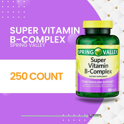 Spring Valley Super Vitamin B-Complex Dietary Supplement Tablets Metabolism suppor 250ct Pack of (1)