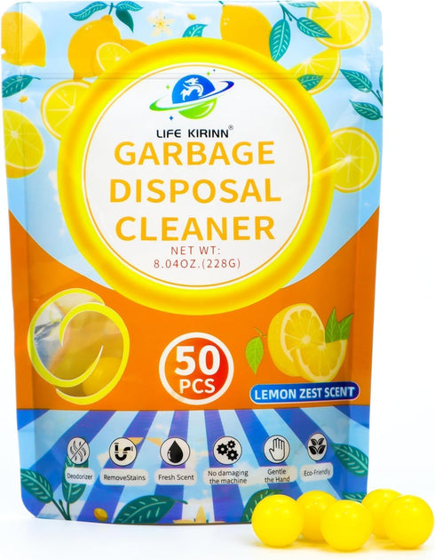 Garbage Disposer Freshener - Sink Disposal Odor Eliminator, 50 Count Lemon Scented Deodorizer Drops