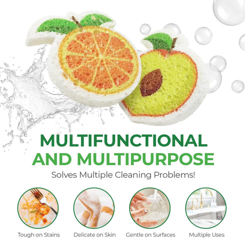 Biodegradable Cellulose Compressed Sponges, Pack of 12 Fruit Shaped Kitchen Sponges for Heavy Duty Cleaning