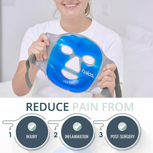 MyHalos Ice Face Mask - 2023 Frozen Gel Mask for Pain Relief, Migraine & Wisdom Tooth Surgery, Hot or Cold Use