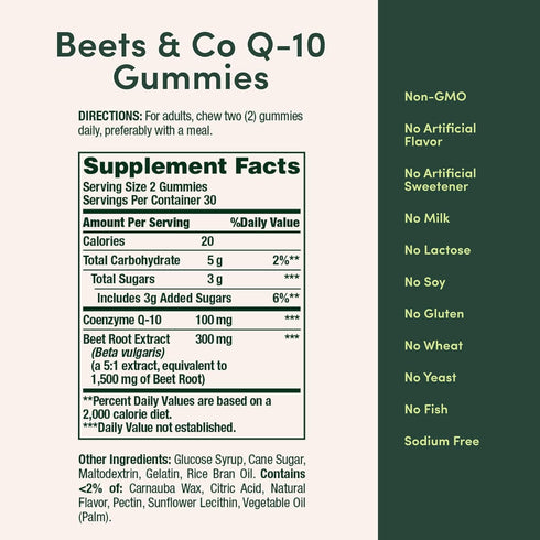 Q-10 Gummies Q10, 60 Gummies Natures Bounty Beets & Co for Heart Health, Coenzyme Beet Root Extract, Supports Healthy