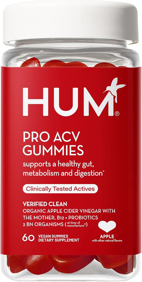 HUM Pro ACV Gummies - 100% Organic Apple Cider Vinegar with The Mother, Probiotics & B12 for Digestive Health