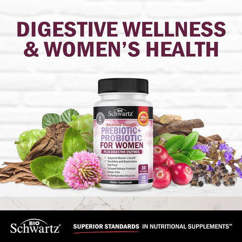 Prebiotics and Probiotics for Women | 30 Count | for Gut, Vaginal and Immune Health Support with Black Cohosh and Red