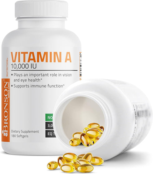Bronson Vitamin A 10,000 IU, 180 Softgels, Premium Non-GMO Formula for Healthy Vision & Immune System Support