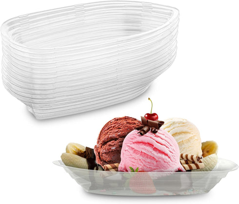 MT Products Clear Plastic Disposable Banana Split Boats - 12 oz Ice Cream Sundae Bowls (Pack of 15)