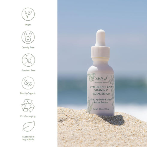 Hyaluronic Acid & Vitamin C Facial Serum Drops - 1 Fl Oz Anti-Aging Moisturizer for Women & Men, Vegan