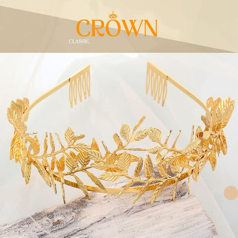 Jakawin Wedding Gold Leaf Crowns Tiaras Bridal Headband Prom Costume Hair Accessories for Women Girls