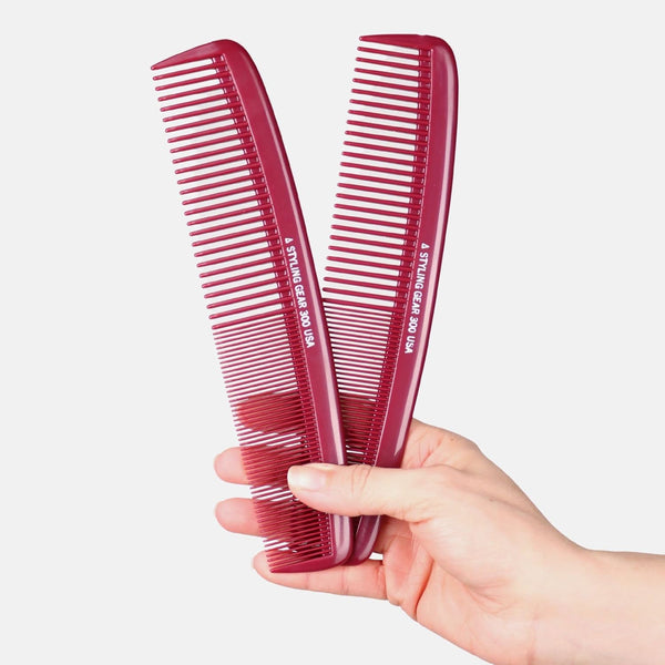No. 300 Large Comb - 8.5" Specialty Hair Styling & Cutting Comb for Barbers and Stylists, Burgundy 2 Pcs