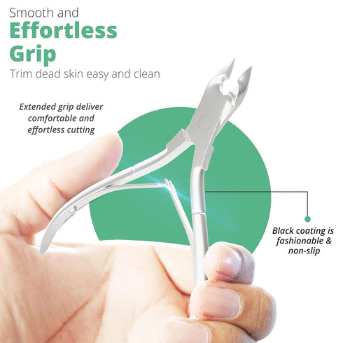 Professional Cuticle Trimmer with Pusher, Silver Stainless Steel Nail Nipper, Sharp Blades for Manicure