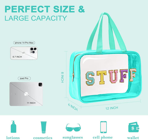 Yowivon Clear Beach Makeup Bag Big Travel Skincare Toiletry Bag Snack Bag Transparent Waterproof Large Cosmetic Sunscreen Bag Stadium Bags Stuff Bag for Women Girls
