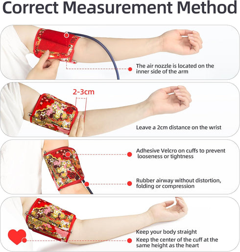 Small Blood Pressure Cuff 5.9''-9.5'' for Arm Circumference, Replacement BP Cuff with 6 Connectors - Red Classical