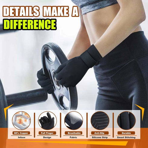 Copper Arthritis Compression Gloves for Pain Relief, Full Finger Compression Hand Glove with Wrist Strap, Large/X-Large