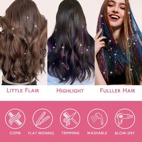 WENNALIFE Hair Tinsel Kit | Rose Red Fairy Hair Tinsel 1200 Strands for Christmas Hair Sparkle Extensions
