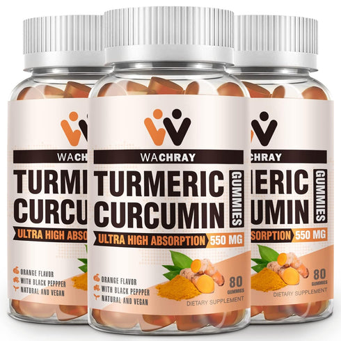 Turmeric Curcumin Gummies with Ginger & Black Pepper Extract - 3 Pack Vegan Gummy Supplements for Joint Health
