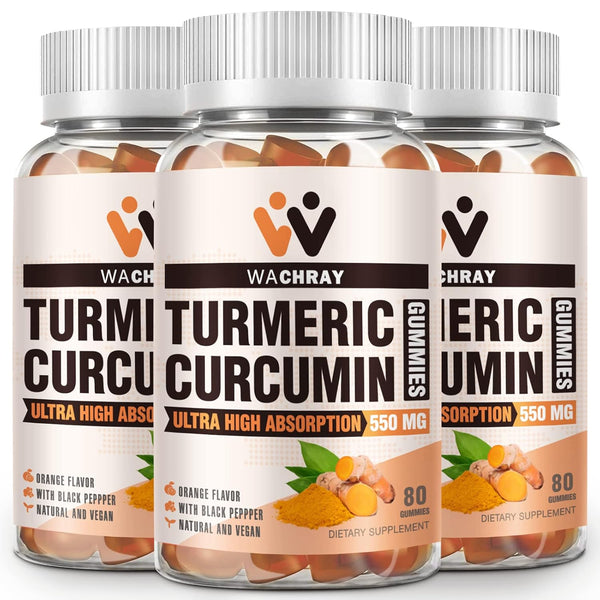 Turmeric Curcumin Gummies with Ginger & Black Pepper Extract - 3 Pack Vegan Gummy Supplements for Joint Health