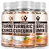 Turmeric Curcumin Gummies with Ginger & Black Pepper Extract - 3 Pack Vegan Gummy Supplements for Joint Health