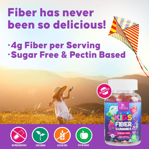 Kids Fiber Gummy Bears Supplement | 60 Gummies | Sugar Free Daily Prebiotic Fiber for Kids, Vegan, Berry Flavor