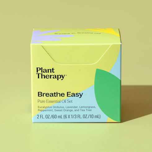 Set 6 10 mL (1/3 oz) 100% Plant Therapy Breathe Easy Essential Oil of Bottles Each, Lavender, Eucalyptus, Peppermint