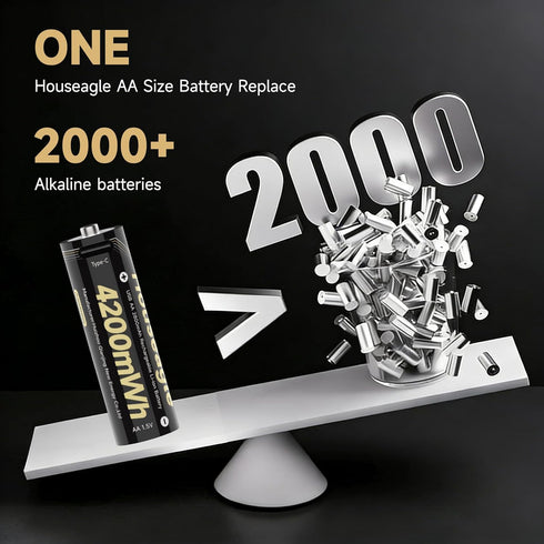 Houseagle 4 Pack,1.5V 4 1 Cable,4200mWh 2000+ AA Batteries Rechargeable Rechargeable AA Batteries with in USB-C Charge