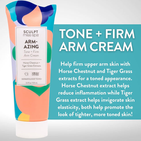 MISS SPA Tone Firm Arm Cream for Women, 3.3 Fl oz, Anti Aging Body Lotion with Horse Chestnut and Tigger Grass