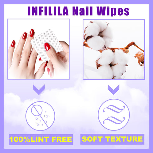 NXJ INFILILA Lint Free Nail Wipes - 540PCS Non-Woven Fabric Dry Nail Prep Wipes for Salon Supplies