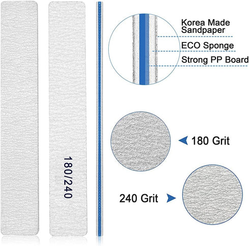 Nail File Set (12 PCS) - Double Sided Emery Boards 180/240 Grit for Natural Nails, Professional Manicure Tools