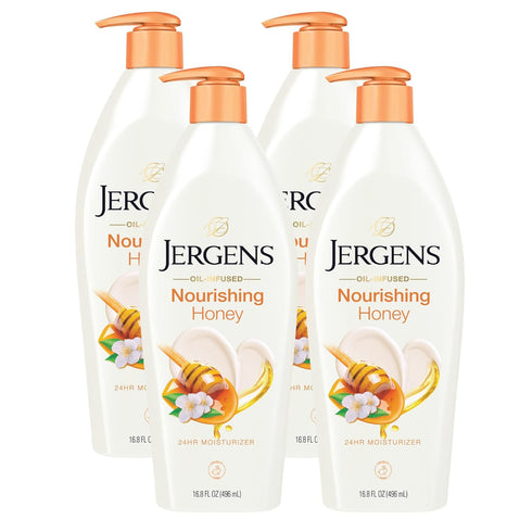 Jergens Nourishing Honey Dry Skin Moisturizer, Illuminating Hydralucence Blend, 16.8 Oz, Pack of 4